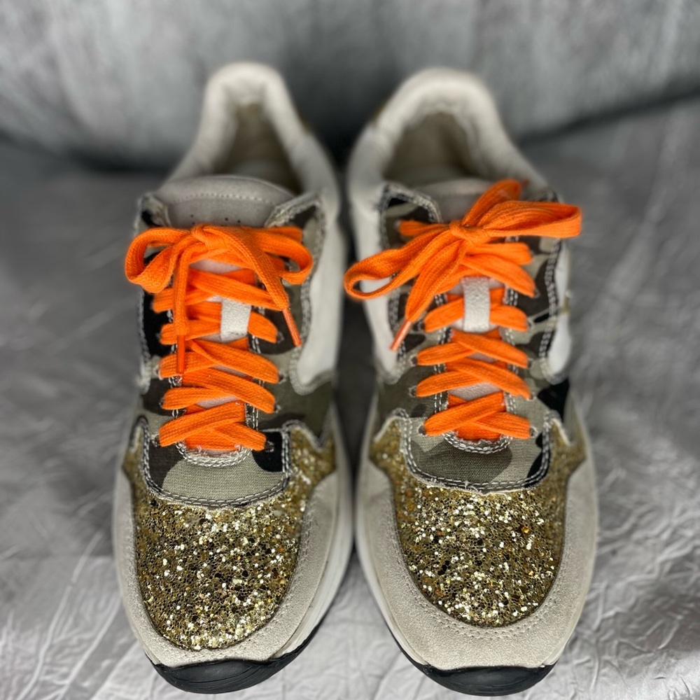 VICI Camo gold sparkle white sneakers with orange laces - Picture 2 of 12